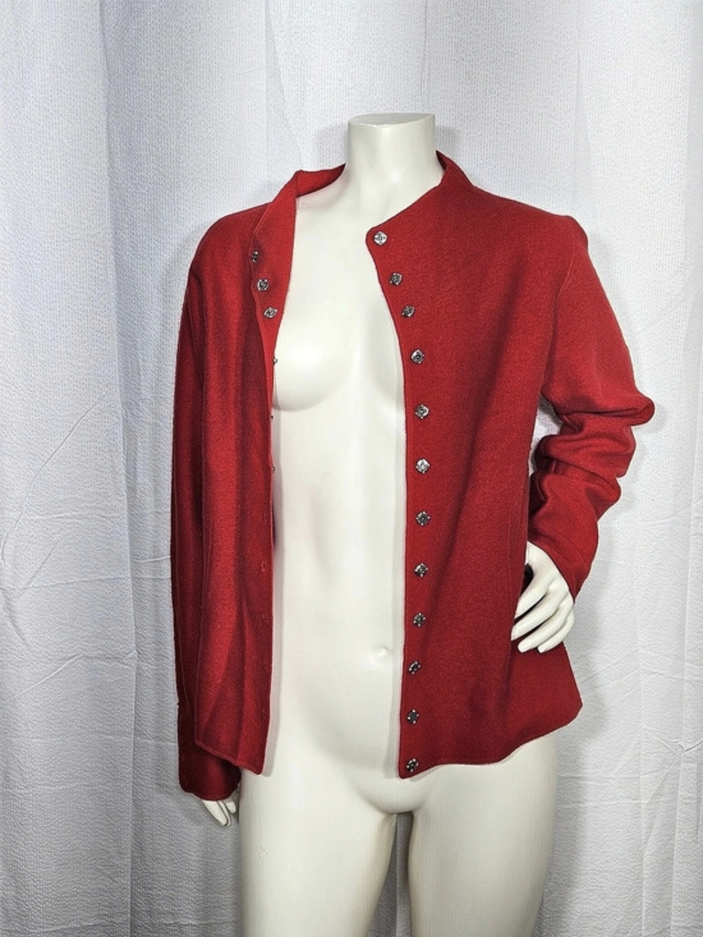 Lauren Hansen Red 100% Wool Cardigan Jacket M Cottagecorei - Picture 3 of 10